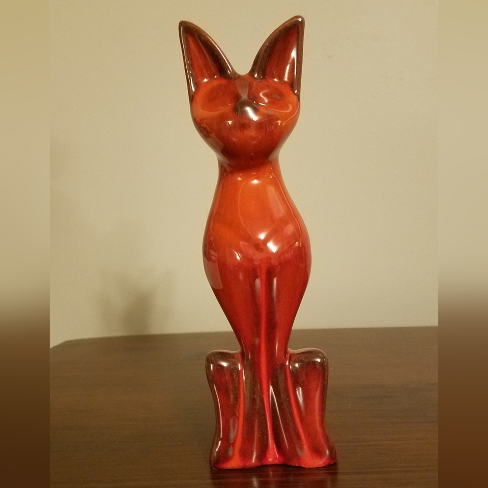 Red mid-century pottery cat by Huronia Pottery